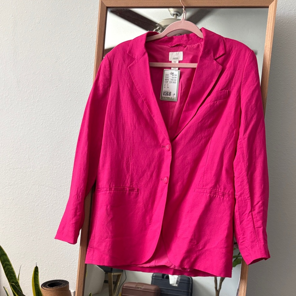H&M Linen Blend Fuchsia Blazer for Women